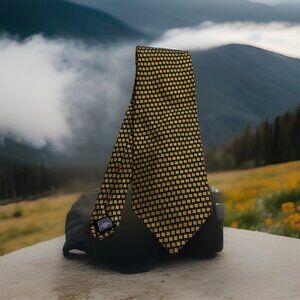 USA Made Henry Grethel Men's Tie Necktie Gold/Blue  Geometric‎ Squares 100% Silk